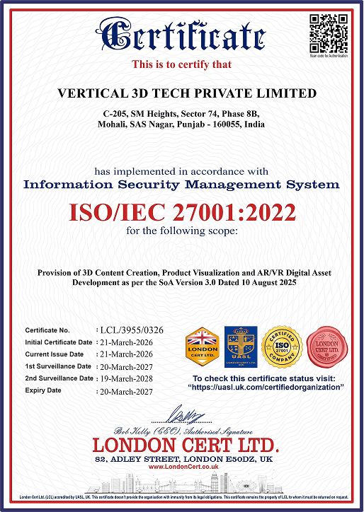 Official ISO/IEC 27001:2022 Certificate for Vertical 3D Tech